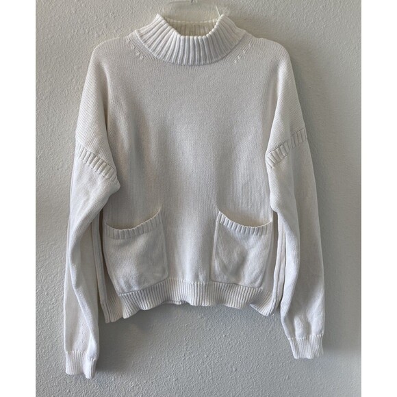 J. Crew Sweater Women's Sm Cotton Cashmere Blend Pocket Mockneck White Preppy - Picture 1 of 14